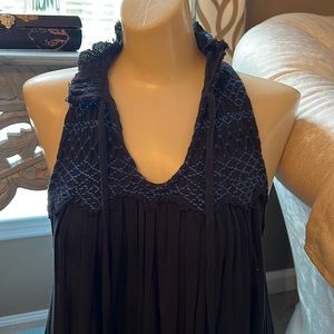 Free people black and blue embroidered top Sz XS